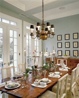 Darryl Carter dining room with Swedish Gustavian chairs -wall color-Benjamin Moore Woodlawn Blue