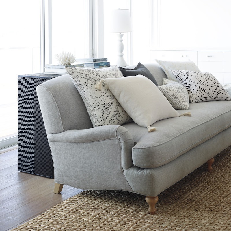 Miramar Fringed Sofa - Perennials White Basketweave | Serena & Lily