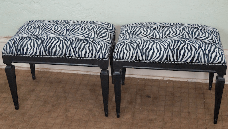 hollywood regency black ottomans from Chairish for a small family room
