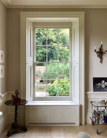 Classic Homes Adam Architecture Bighton Grange -George Saumarez Smith drawing room window detail garden