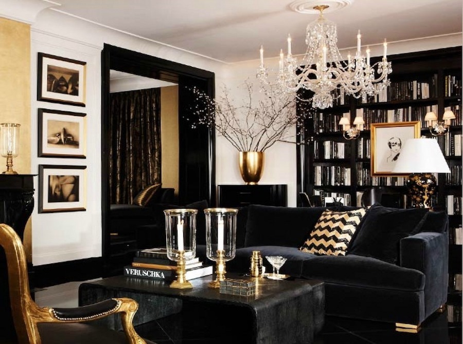 Ralph Lauren Black and white living room - gold accents