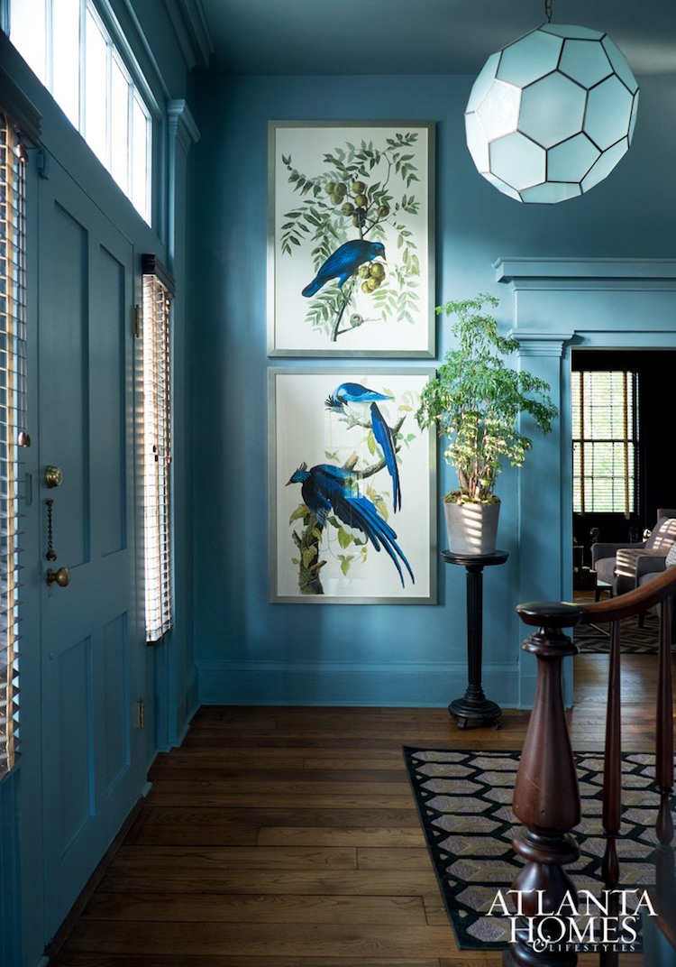 Atlanta Homes and Lifestyles Entry bird prints stanton_madison_blue on blue entry