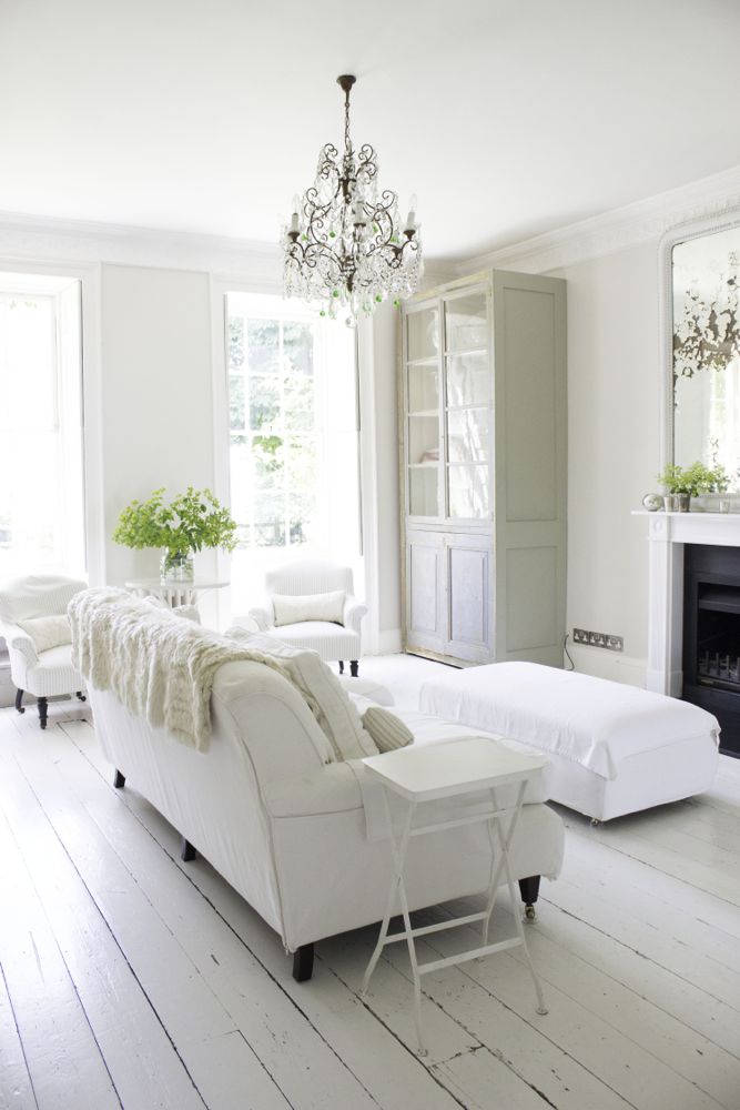 white on white decor Charlotte Anne Fidler's home in Wiltshire, UK living room