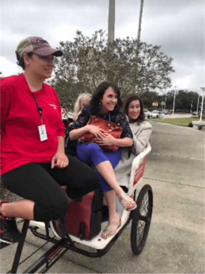 Maria Killam, Claire Jefford and Me on rickshaw built for two - KBIS 2018 Orlando Convention Center