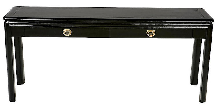 Drexel vintage black lacquer console table.