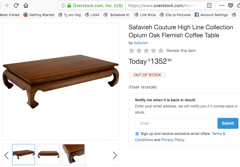 Overstock Safavieh opium rectangular coffee table $135