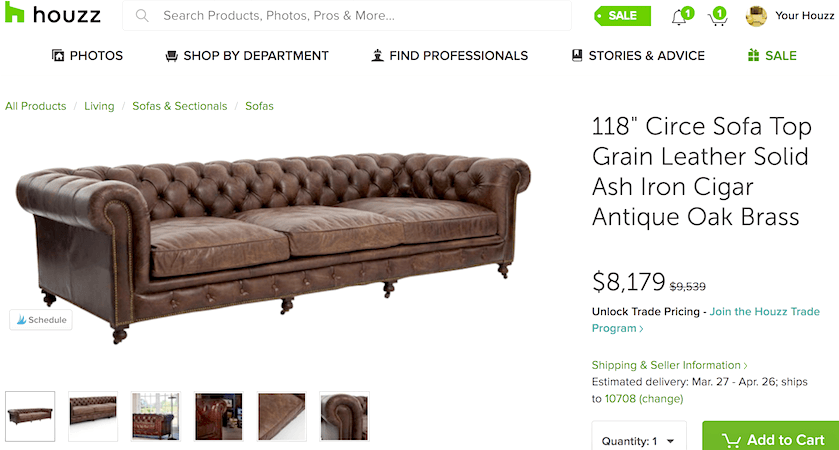 houzz 118" circe sofa - four hands $8179 rip off price