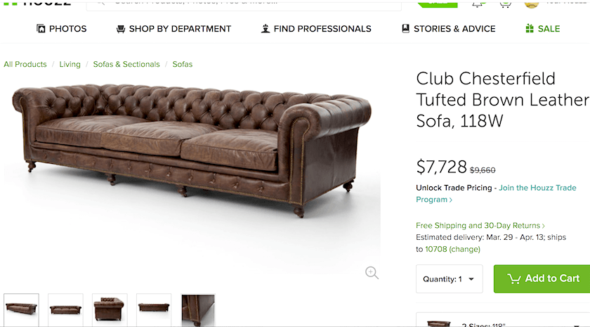 houzz club chesterfield - four hands sofa $7728