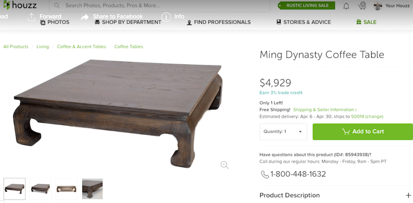 ming dynasty coffee table from Belak sold on houzz 4929