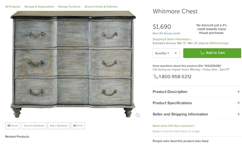 Currey and Co. whitmore chest on houzz - no discount just a 3% credit houzz furniture