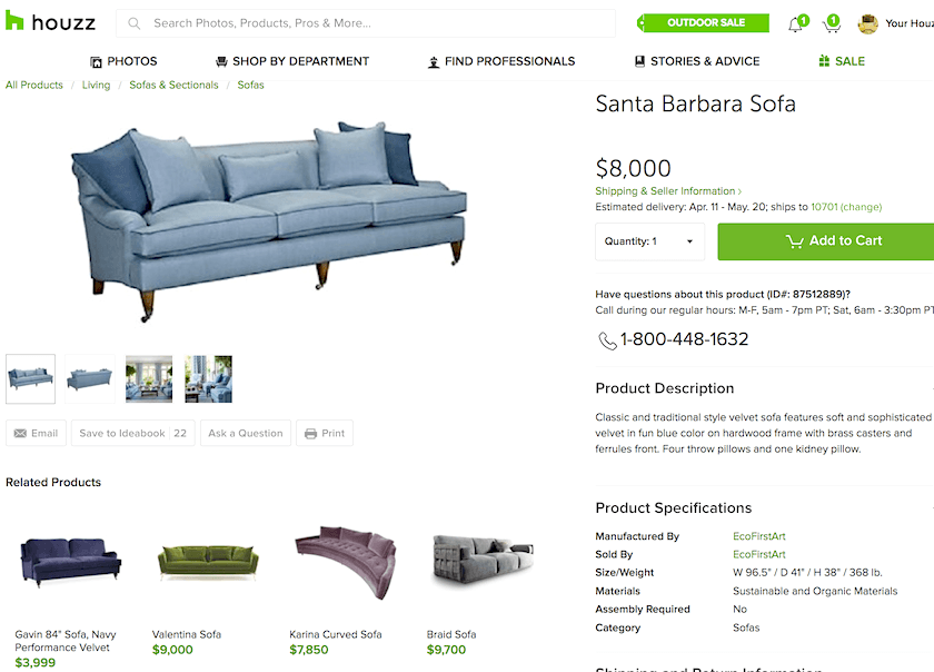 Eco First Arts Rip off - sold on Houzz - Santa Barbara Sofa - It is really Mark D Sikes