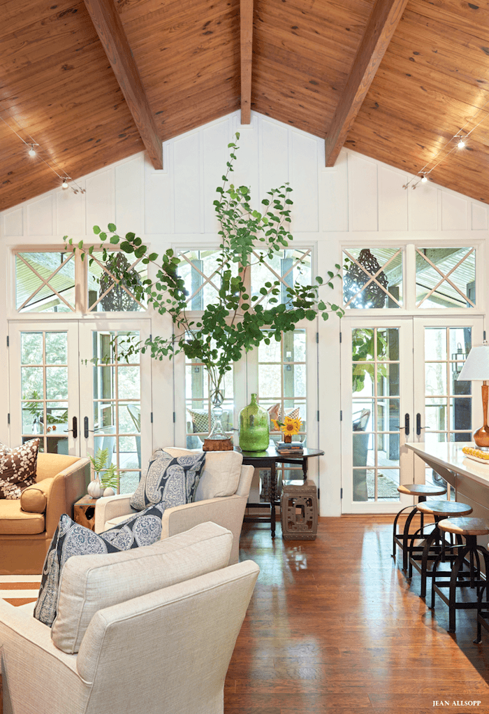 fabulous home with stain wood color pine ceiling via Birmingham Home and Garden