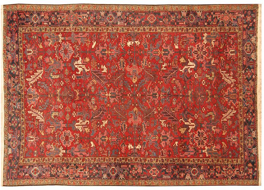 mixing fabric patterns and rugs- Handmade-Herat-Oriental-Persian-Hand-knotted-Tribal-1940s-Antique-Heriz-Wool-Rug-7-8-x-10-6