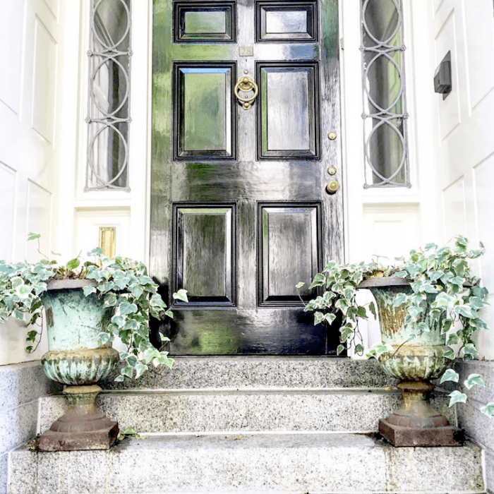 beautiful black door taken by rjacksonbonn on instagram. Love the leaded glass sidelights - best front door paint colors
