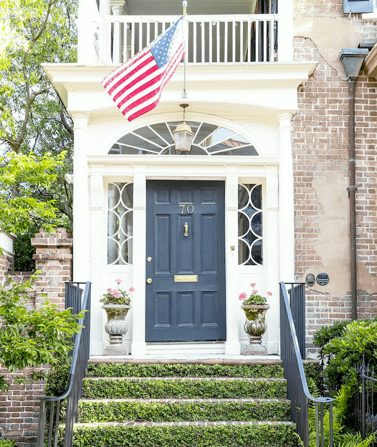 Charleston Historic District via designedforgrace on instagram - dark charcoal gray best front door colors