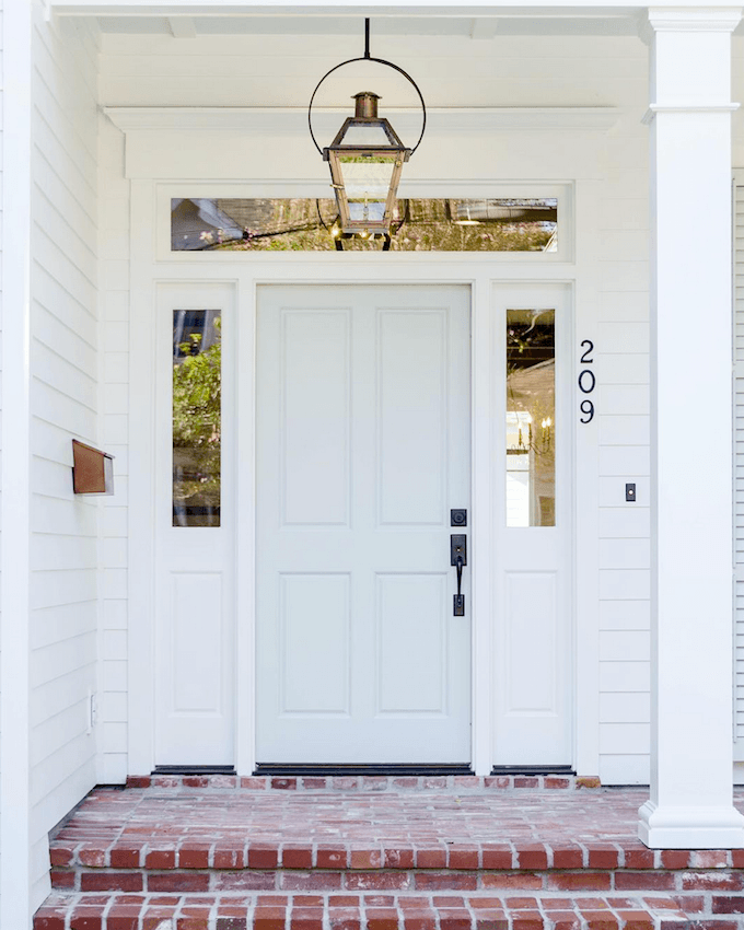 House Front Door White   Jefferson Door Pale Pale Gray Door White House Red Brick Stoop Best Front Door Paint Colors 