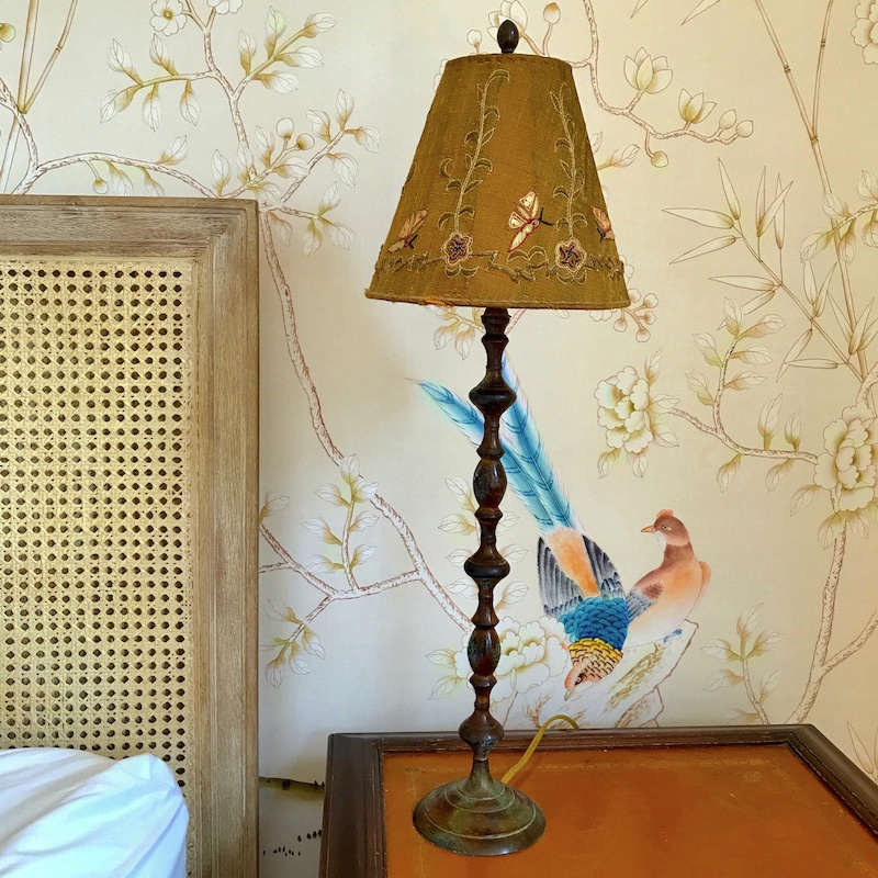 my bedroom update - bed-nightstand-lamp Mural Sources wallpaper