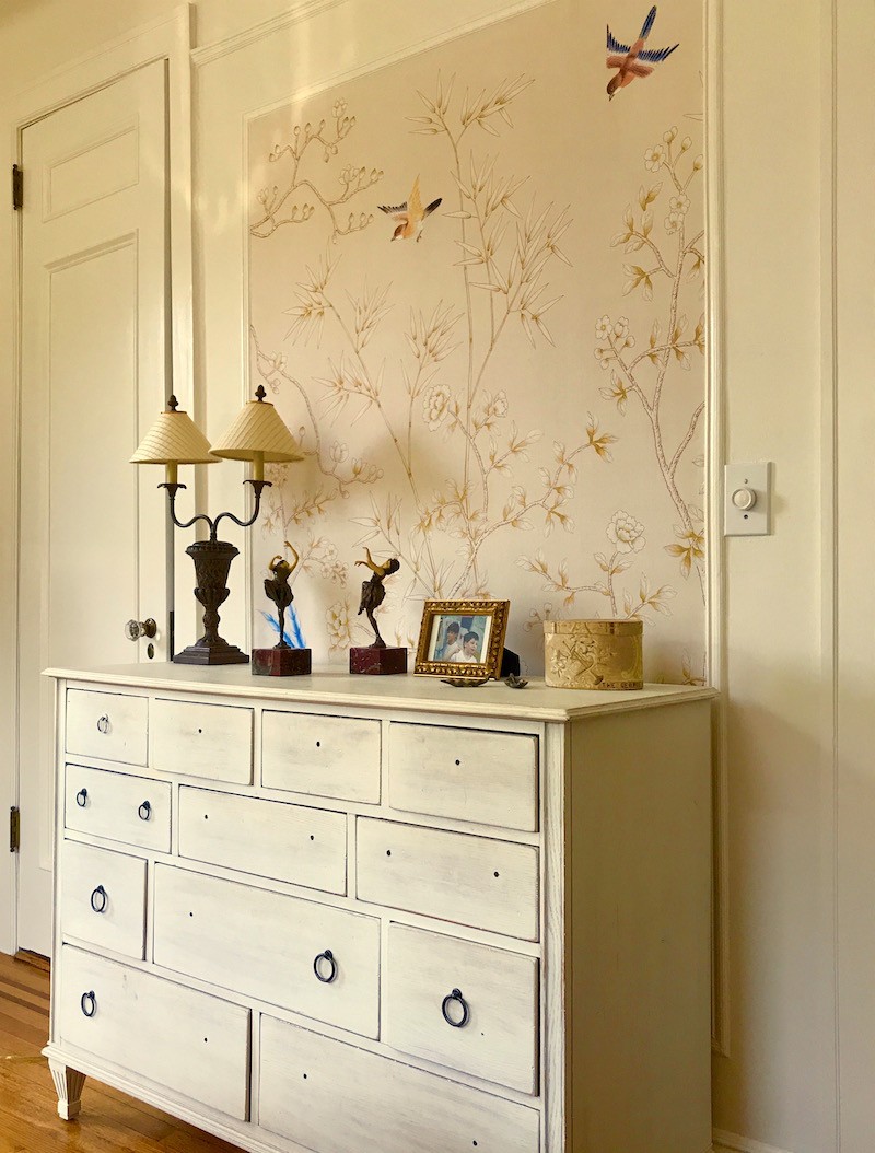 white trim and wall color - old bedroom with White Dove paint looking a little golden beige