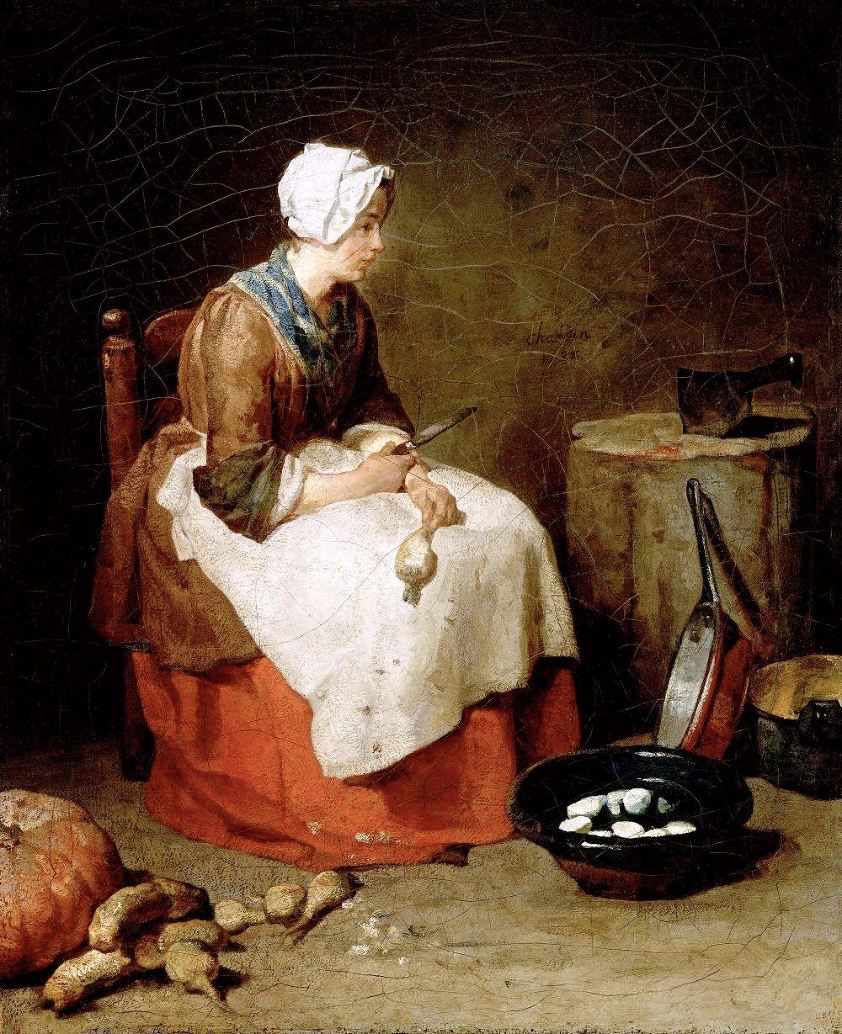Jean-Baptiste_Siméon_Chardin_017 - 1738 woman cleaning turnips - early French Country Kitchens