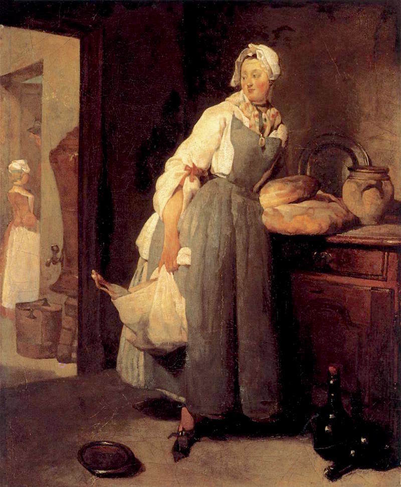 Jean_Siméon_Chardin_-_Servant_Returning_from_the_Market_La_Pourvoyeuse_French-Country-Kitchen-18th-century
