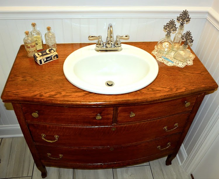 lawn and home blog - repurposed chest of drawers into bathroom vanity