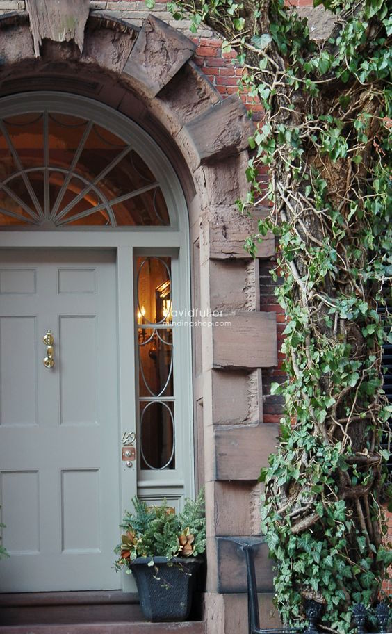 Mt. Vernon St. Boston - Photo- David Fuller - thefullerview - fan transom window and sidelight - painted a beautiful blue-gray - photo- David Fuller 