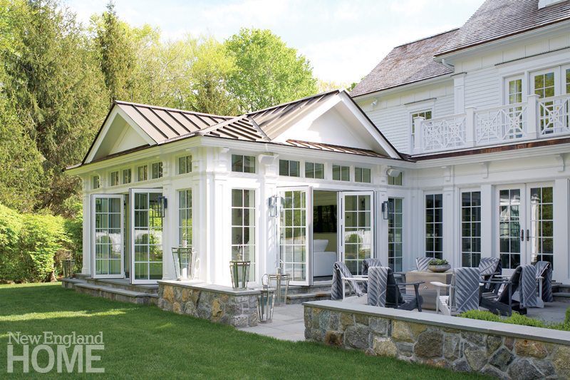 New England Home - Transom Windows- french doors-Brooks-Falotico-patio