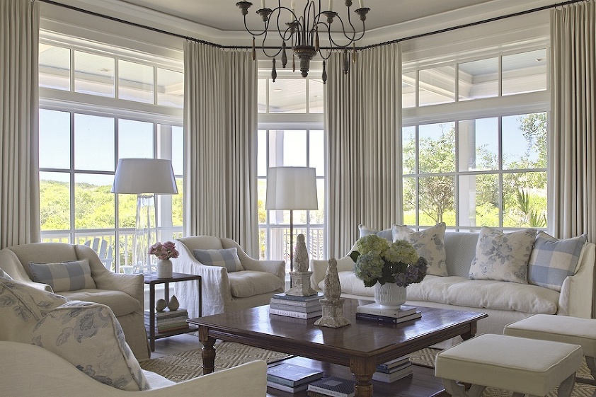 Urban Grace Interiors fabulous beach house living room with transom windows