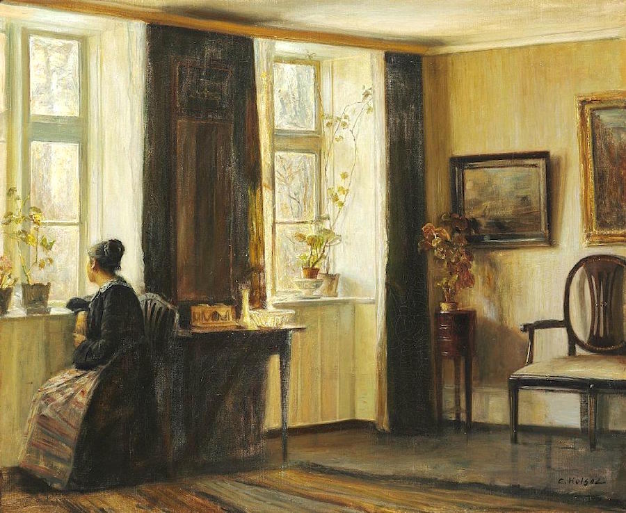 artist's wife by the window- Carl Vilhelm Holsøe - transom window-19th century