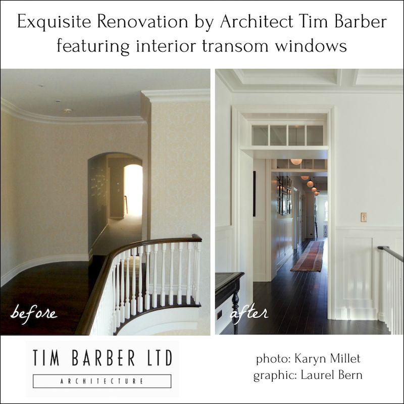 before and after renovation by Tim Barber with transom windows in hall