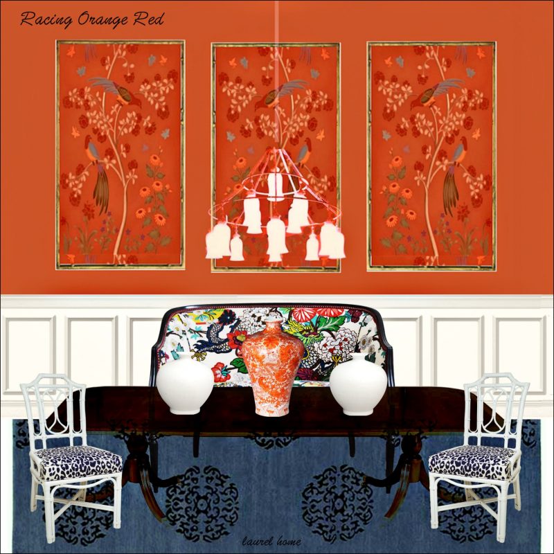blue and color orange scheme Laurel Home Paint and Palette Collection Benjamin Moore Racing orange red