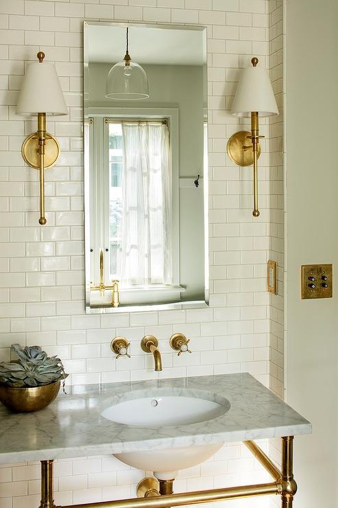 Jessica Helgerson - beautiful bathroom chic medicine cabinet marble-top-sink-vanity-with-brass-legs