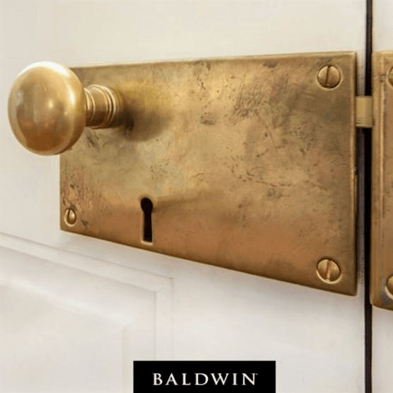 Baldwin antique brass lockset in the Heritage antique brass finish.