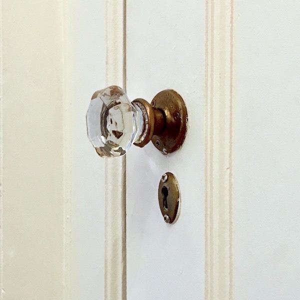Two Sets Glass Door Knobs for French Doors-Universal Dummy/Faux Antique Brass 