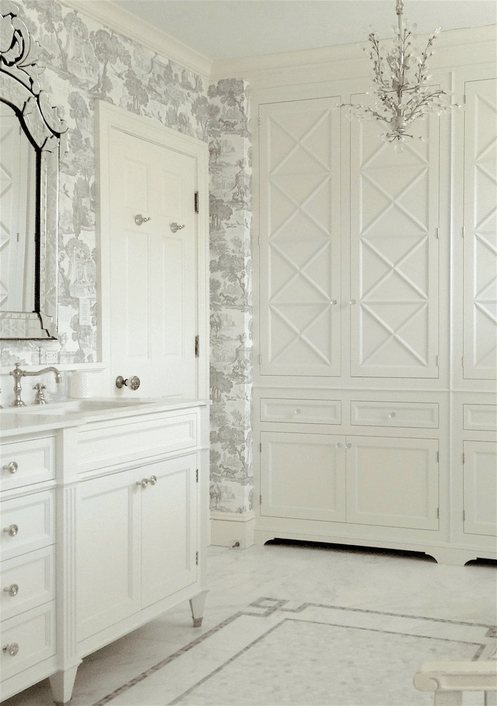 Laurel Bern Interiors bronxville-bath-door - Benjamin Moore White Dove - Best shades of White Paint