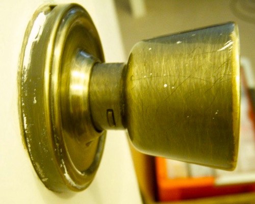 Old Brass Door Knobs Handles Blind Backing Plates Pair Old Late Vintage 