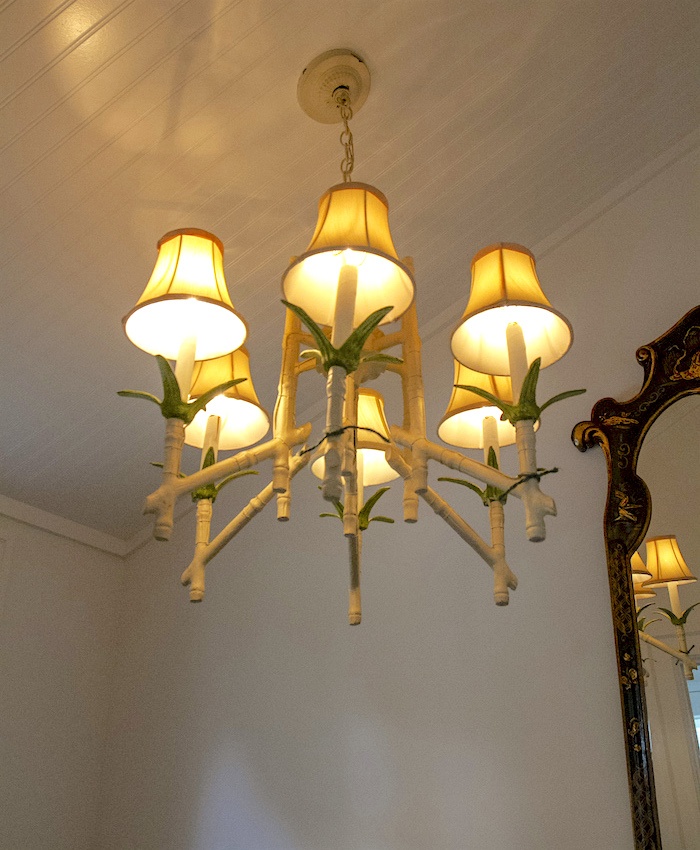 Vintage Chinoiserie faux bamboo tole chandelier