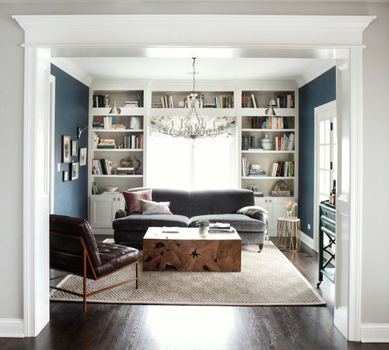 Park and Oak Design - beige decor- dark blue walls- classic den