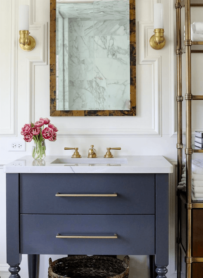 guest bathroom inspiration Park and Oak Design - wonderful bathroom - brass fixtures - moulding