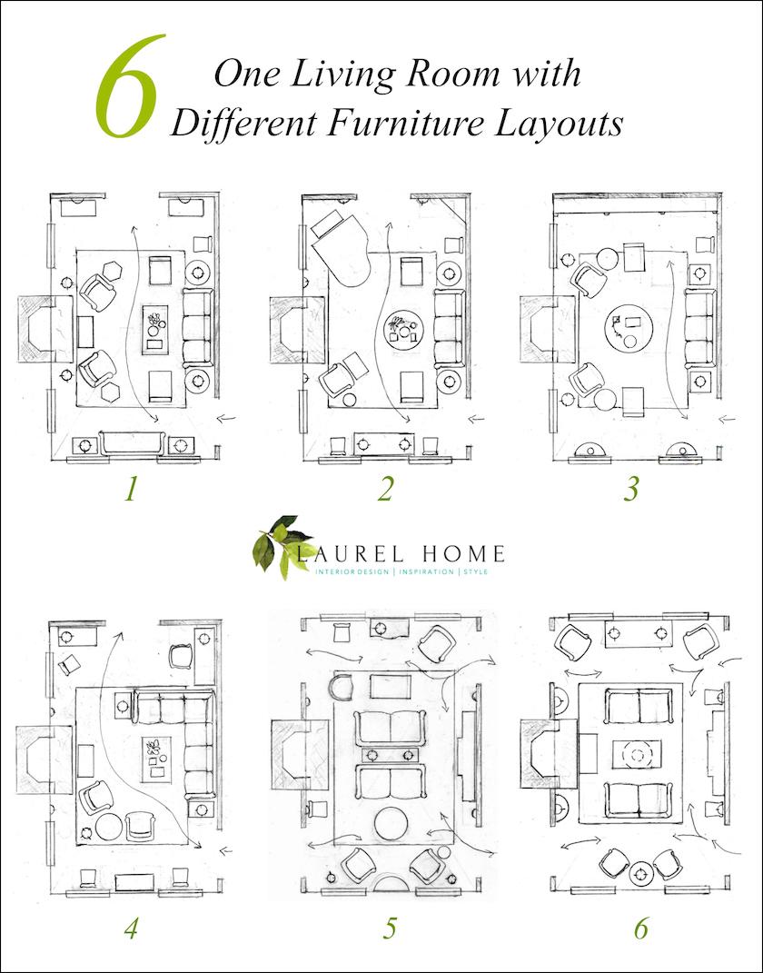 one living room layout - seven different ways! | laurel home