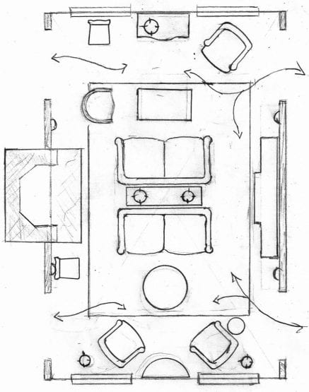 living room layout back to back sofas - Laurel Home