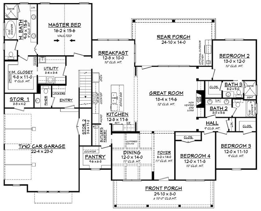 Room Layouts - image via Houseplans.com - Farmhouse - living room layout