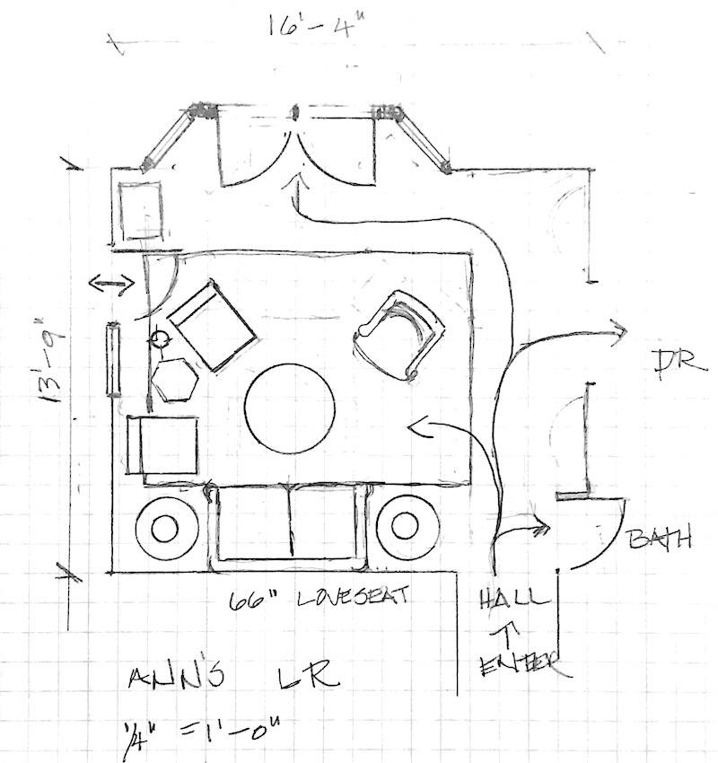 Ann's tiny living room floor plan small loveseat