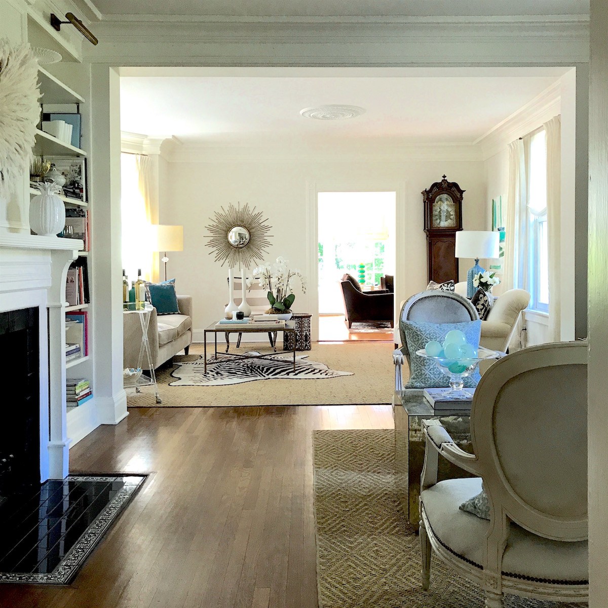 Living Room Two Seating Areas Sisal Rugs Interior Designer Home Stager Lotte Meister Rye NY 