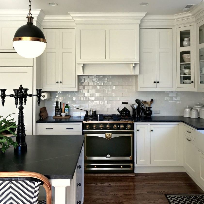 Interior Design Lotte Meister - black and white kitchen Rye New York - soapstone countertops-photo - Laurel Bern