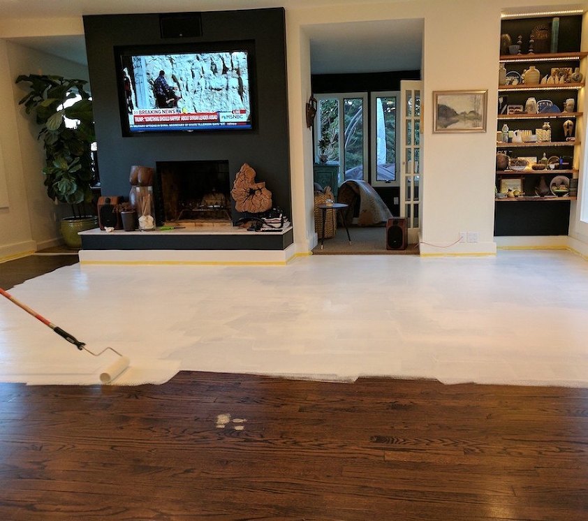 Susan Serra - painting hardwood floor white - modern-style home Long Island, NY