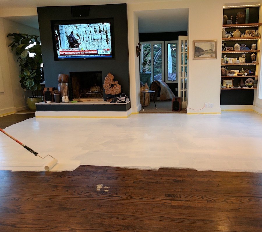 Susan Serra - painting hardwood floor white - modern-style home Long Island, NY