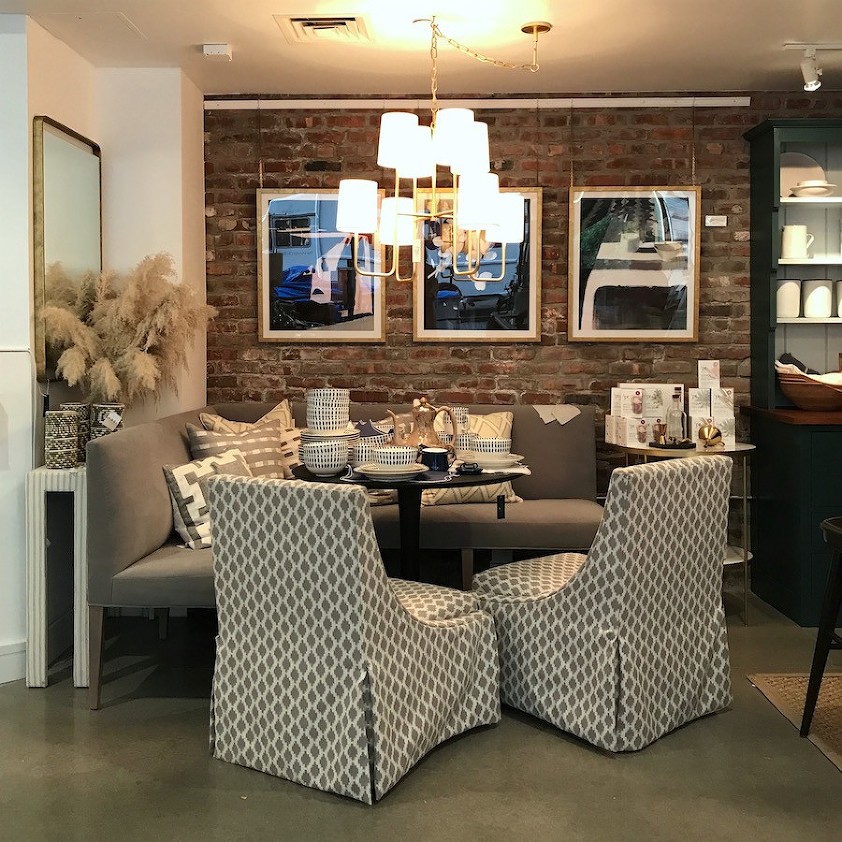 cozy dining area - Visual comfort chandelier-One Kings Lane - SoHo NYC