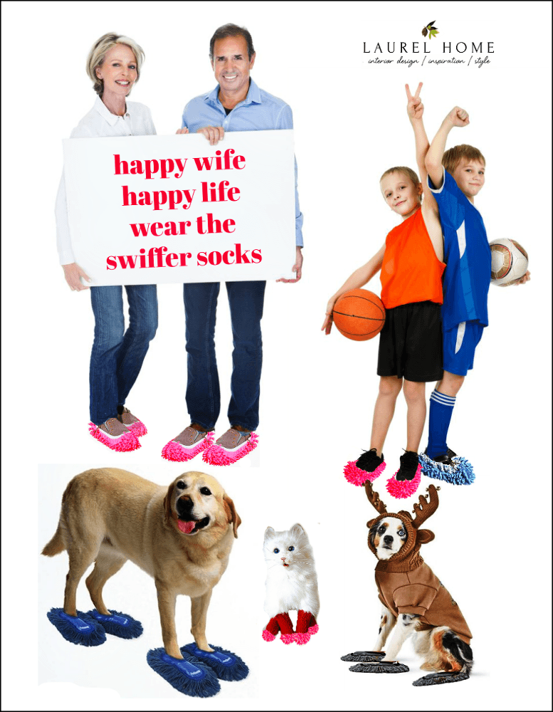 Swiffer family - wear swiffer socks to keep floors clean