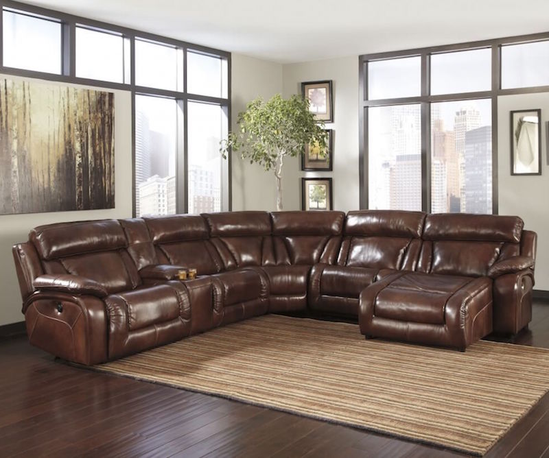 fantastic brown leather sectional recliner sofa with chaise and console for modern apartment living room